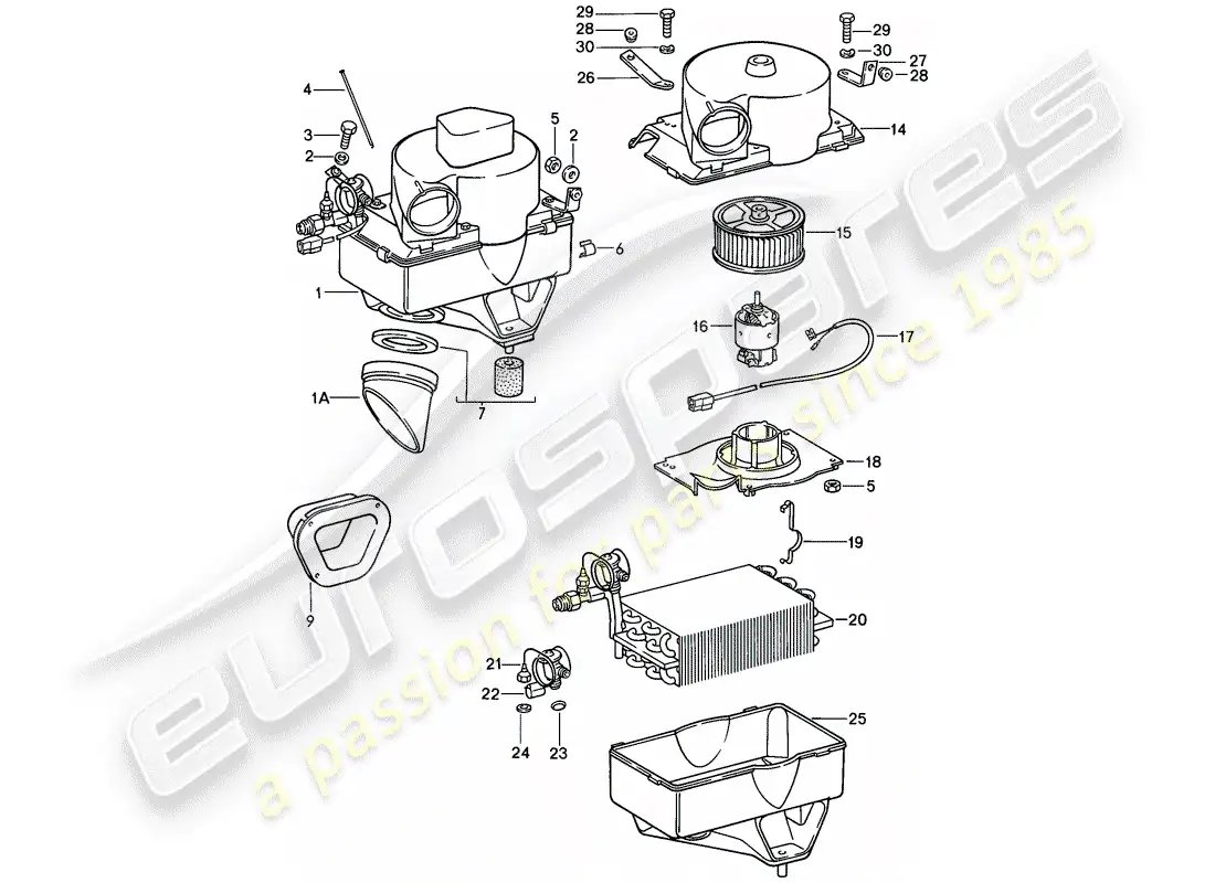 porsche 1987 (911) air conditioner - evaporator housing - single parts parts diagram