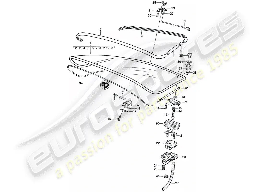 porsche 1983 (944) rear trunk lid - with: - rear window glass - without: - rear spoiler parts diagram