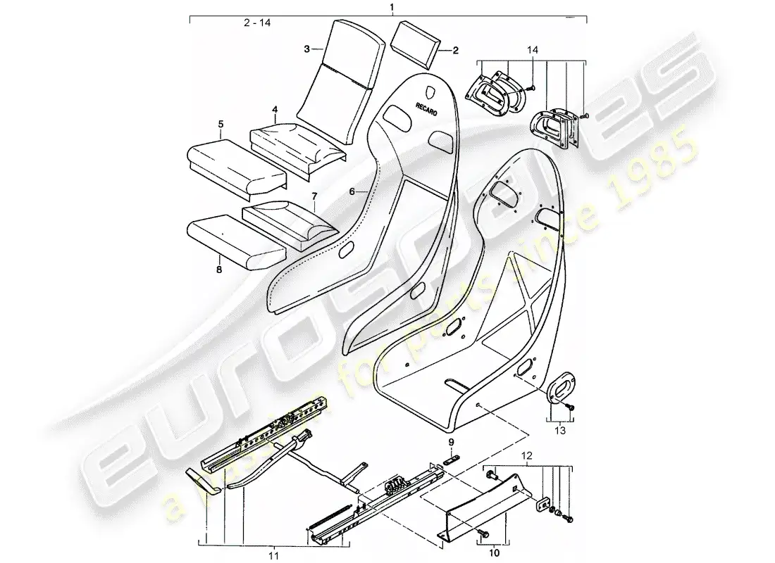 porsche 2003 (996) seat - with: parts diagram