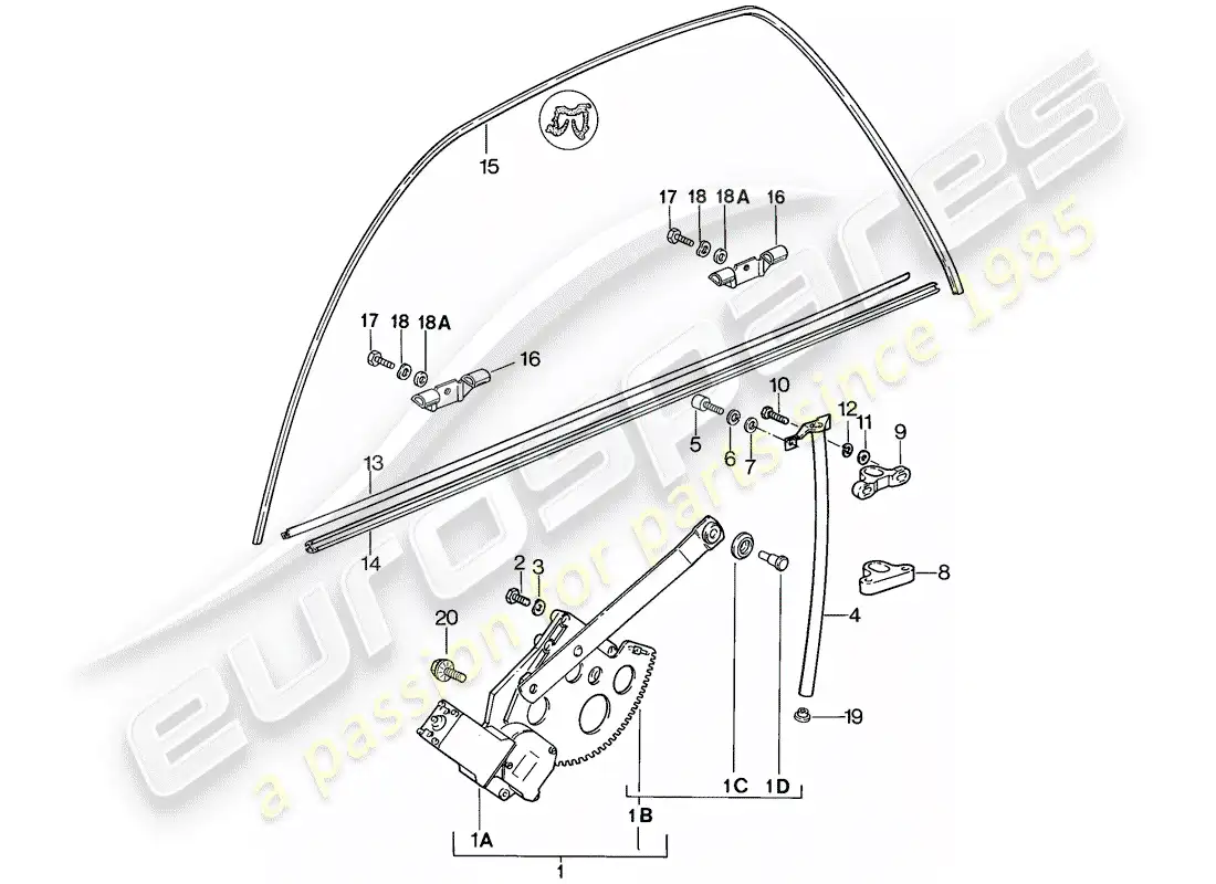 porsche 1984 (928) window regulator parts diagram