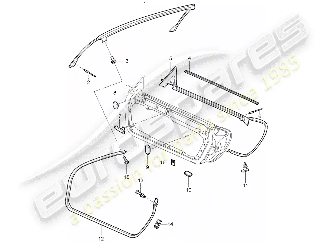 porsche 2008 (987 boxster) door seal parts diagram