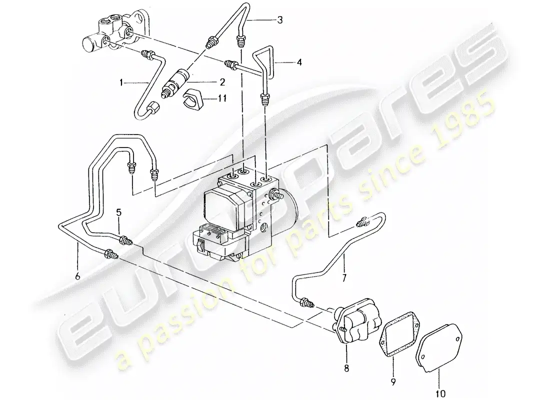 porsche 2004 (996) brake line - front end parts diagram