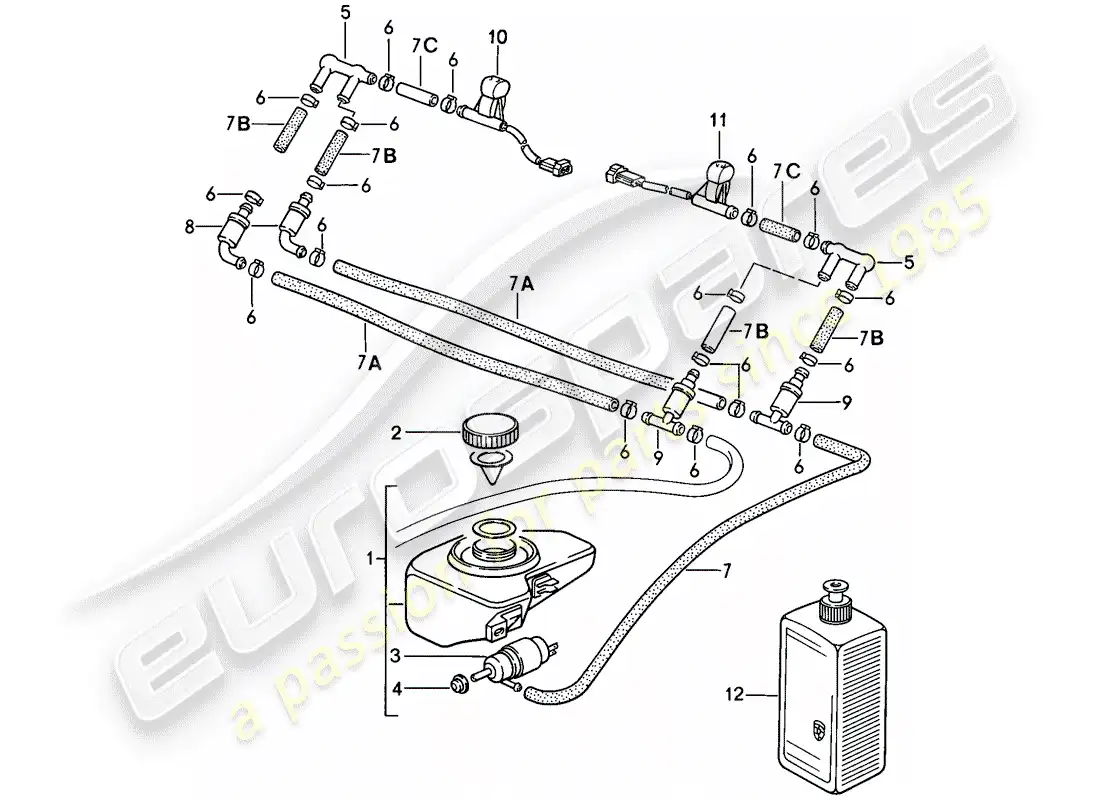 porsche 1984 (911) intensive windscreen washer parts diagram