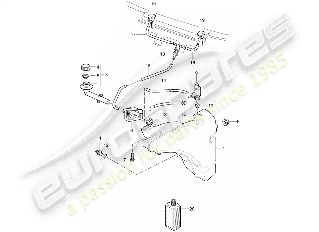 porsche 2009 997-2 turbo / gt2 windshield washer unit parts diagram