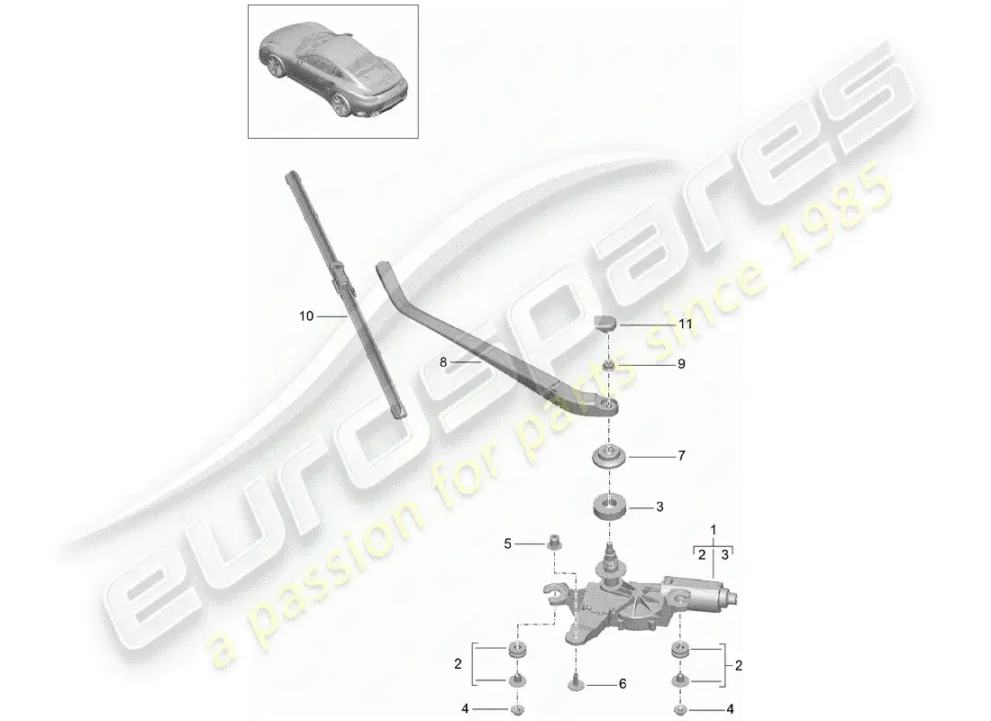 porsche 2014 (991-1 turbo) rear window wiper parts diagram