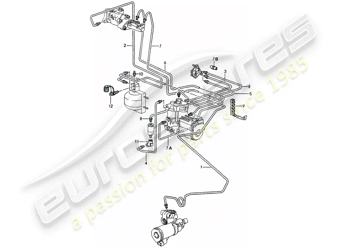 porsche 1990 (964) brake lines - front end parts diagram