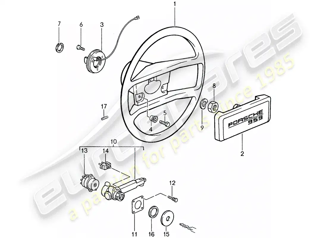 porsche 1987 (959) steering wheel parts diagram