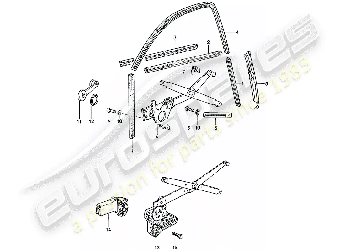 porsche 1987 (944) window regulator - glass channel parts diagram