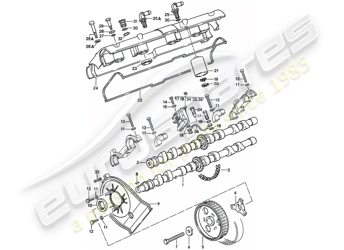 porsche 1986 (928) camshaft - driving mechanism - 4 - valve - d - mj 1985>> parts diagram