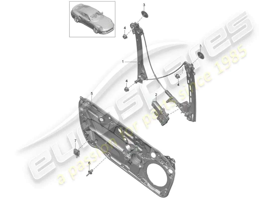 porsche 2014 (991-1 turbo) window regulator parts diagram