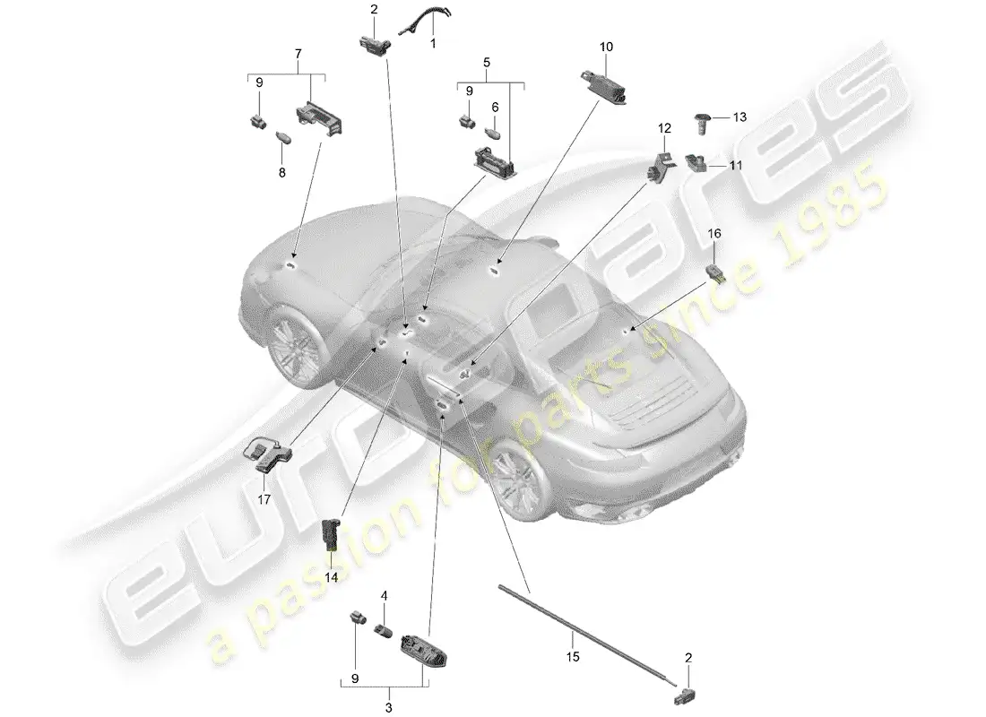 porsche 2014 (991-1 turbo) interior light parts diagram