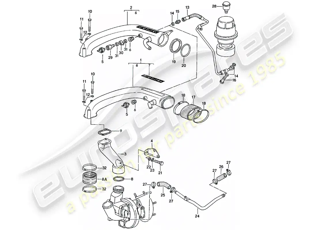 porsche 1984 (924) turbocharging parts diagram