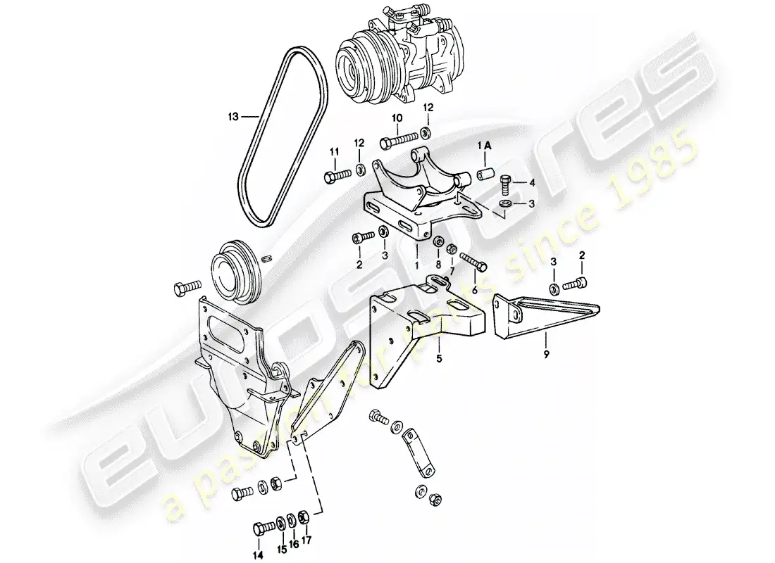 porsche 1981 (911) supplier - nippondenso - compressor - mounting - and - driving mechanism parts diagram