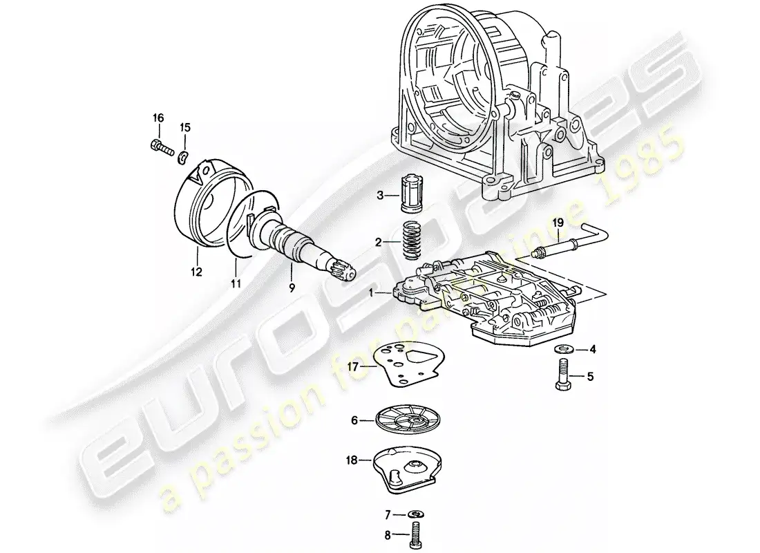 porsche 1987 (924s) valve body - oil strainer - governor - automatic transmission parts diagram