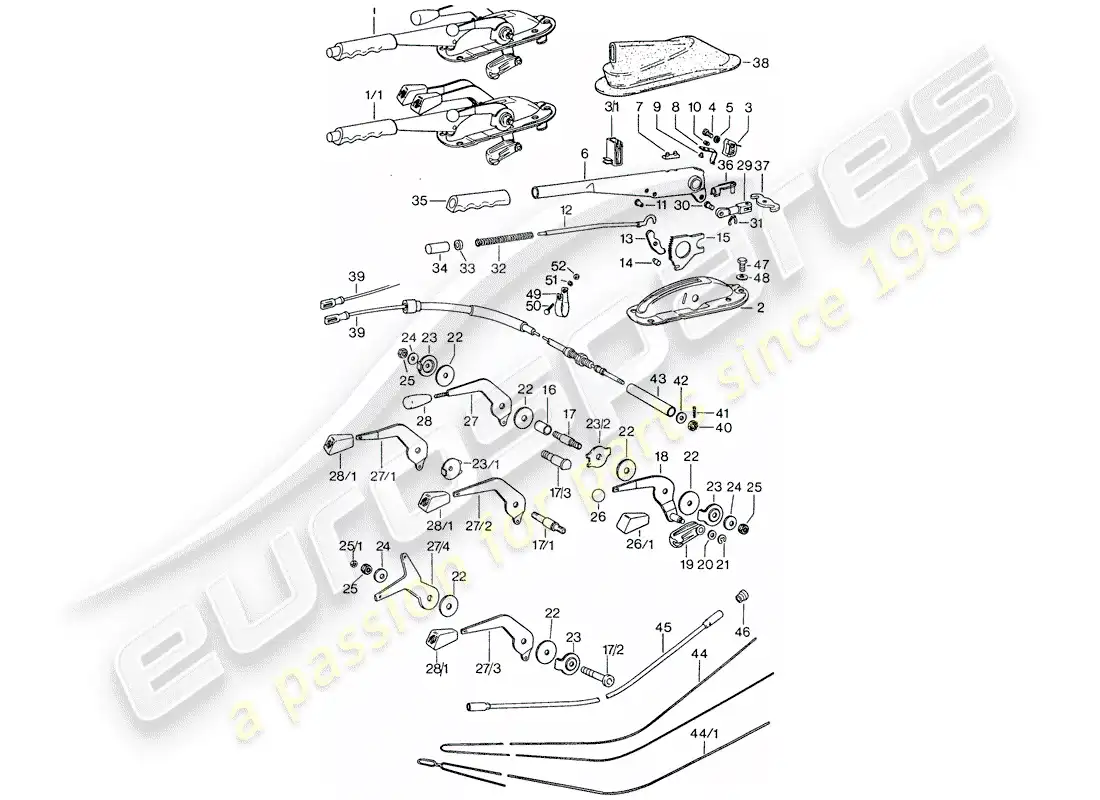 porsche 1974 (911) operating lever - handbrake - manual throttle parts diagram