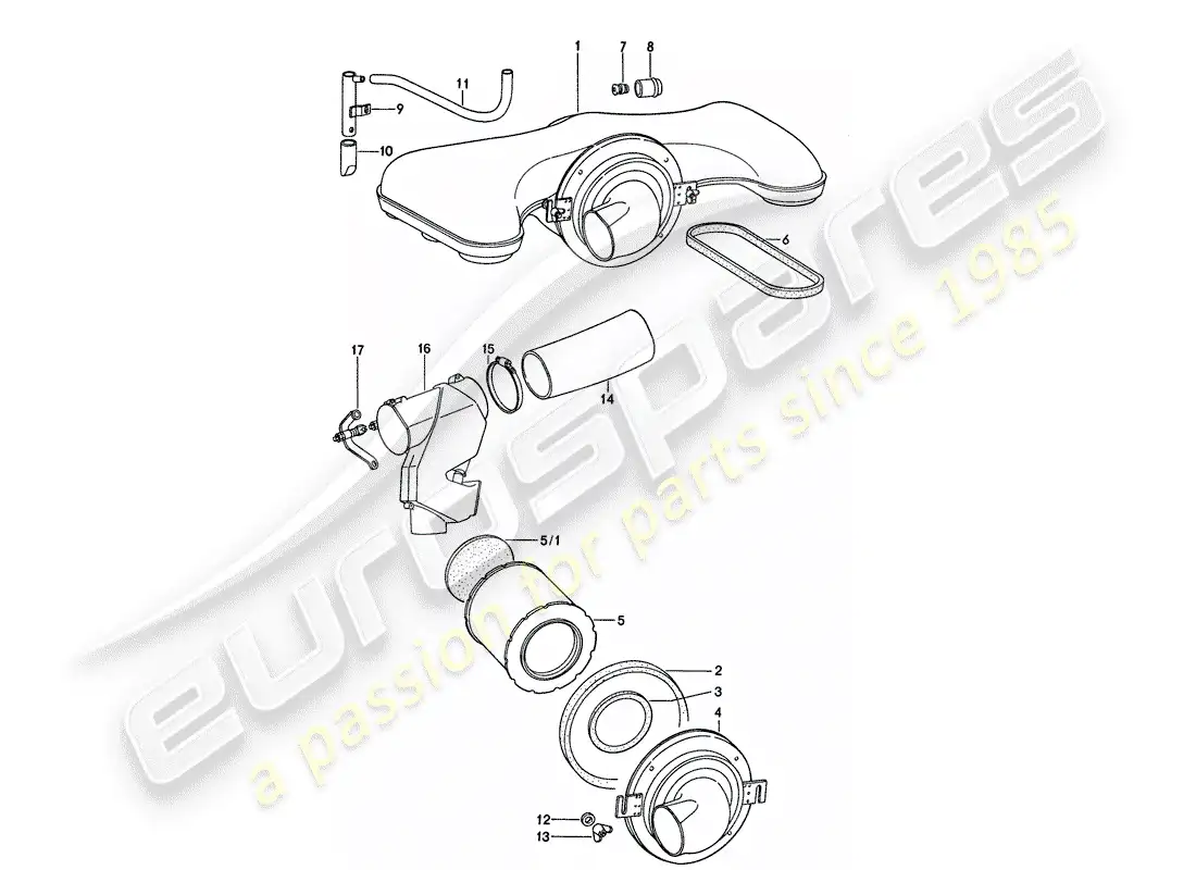 porsche 1975 (911) air cleaner - regulator housing parts diagram