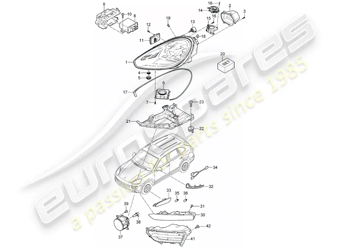 porsche 2014 (cayenne e2 92a) headlamp part diagram