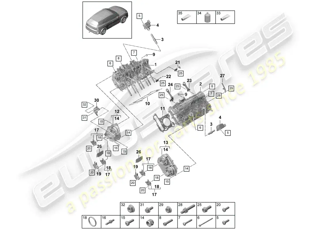 porsche 2019 (cayenne e3 9ya/9yb) cylinder head parts diagram