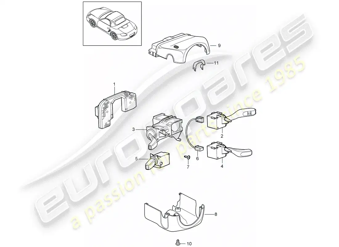porsche 2011 (987 boxster) steering column switch parts diagram