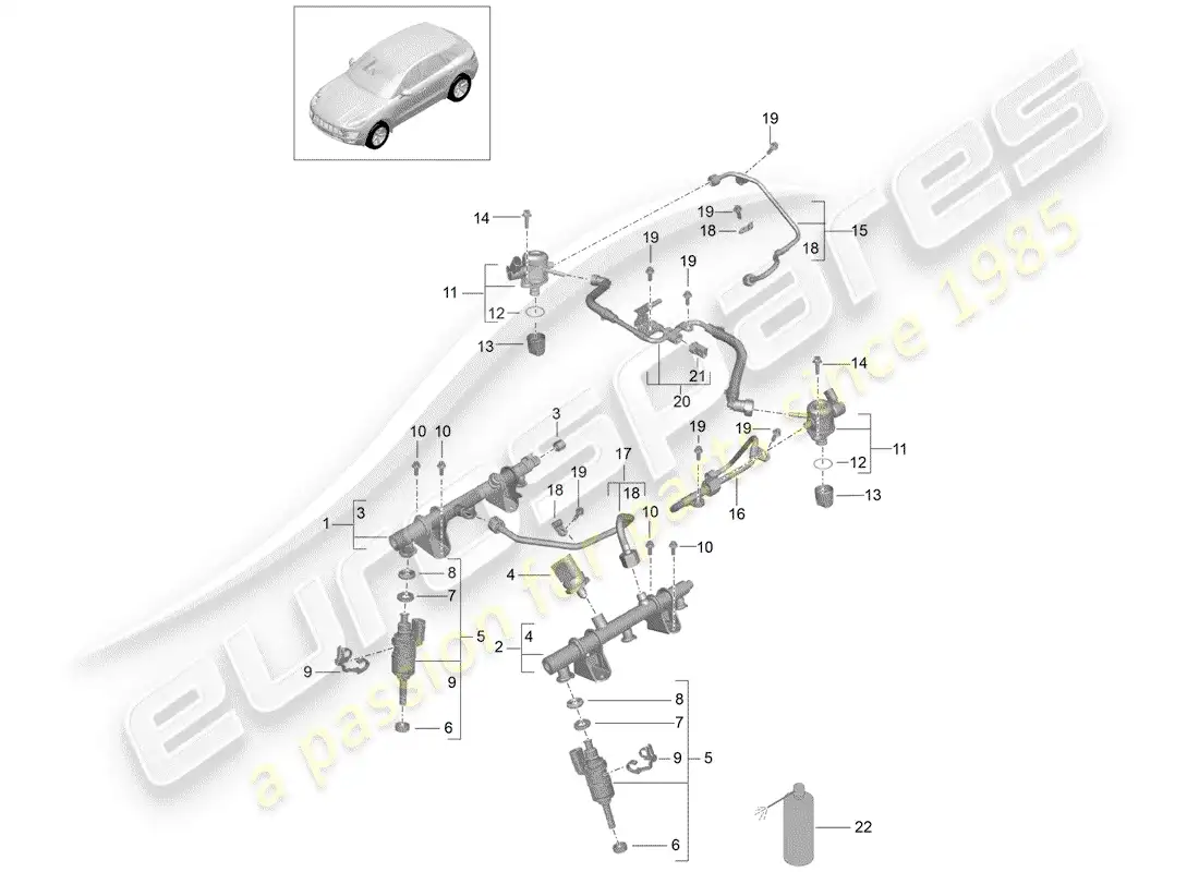 porsche 2016 (macan) fuel collection pipe parts diagram