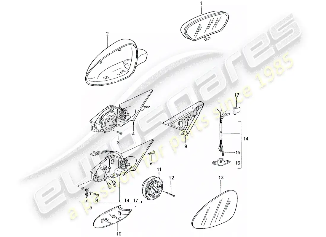 porsche 2002 (996 gt3) rear view mirror inner - rear view mirror parts diagram