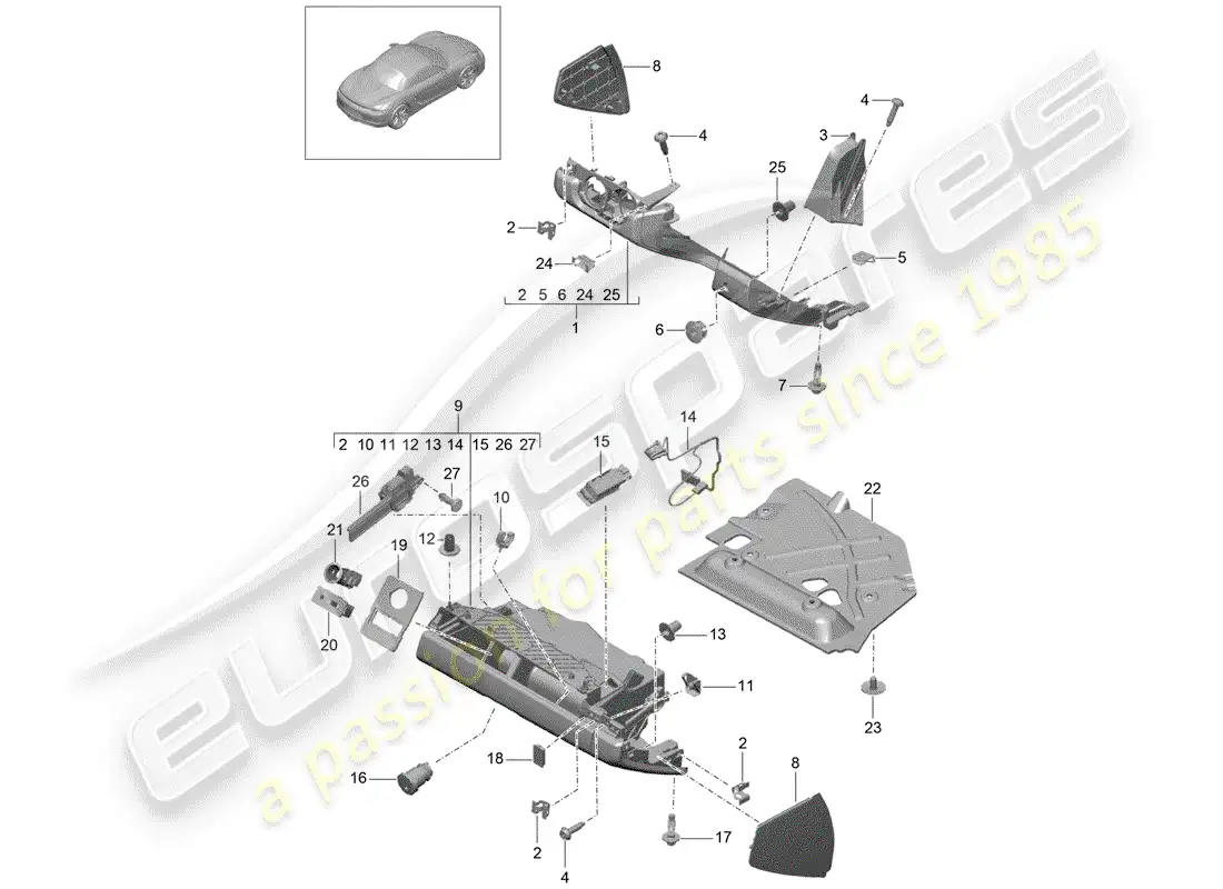 porsche 2015 (981 boxster) glove box parts diagram