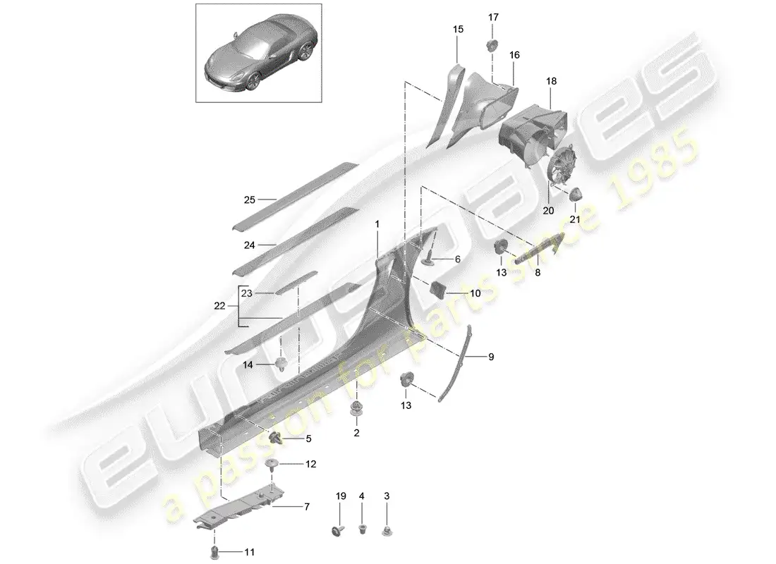 porsche 2014 (981 boxster) side member trim parts diagram