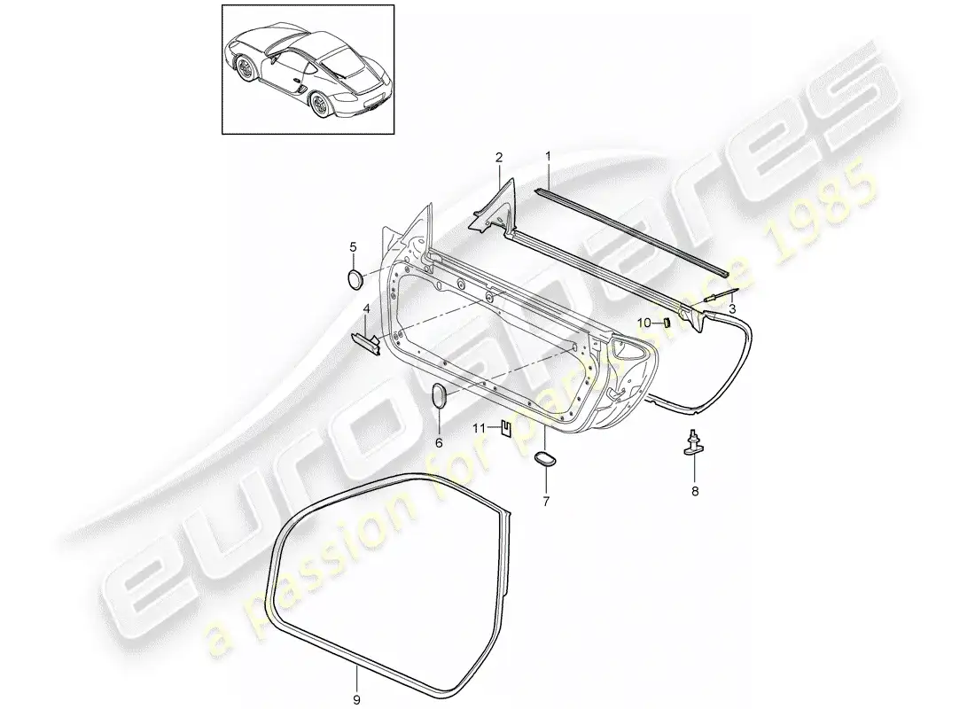 porsche 2011 (987 cayman) door seal parts diagram