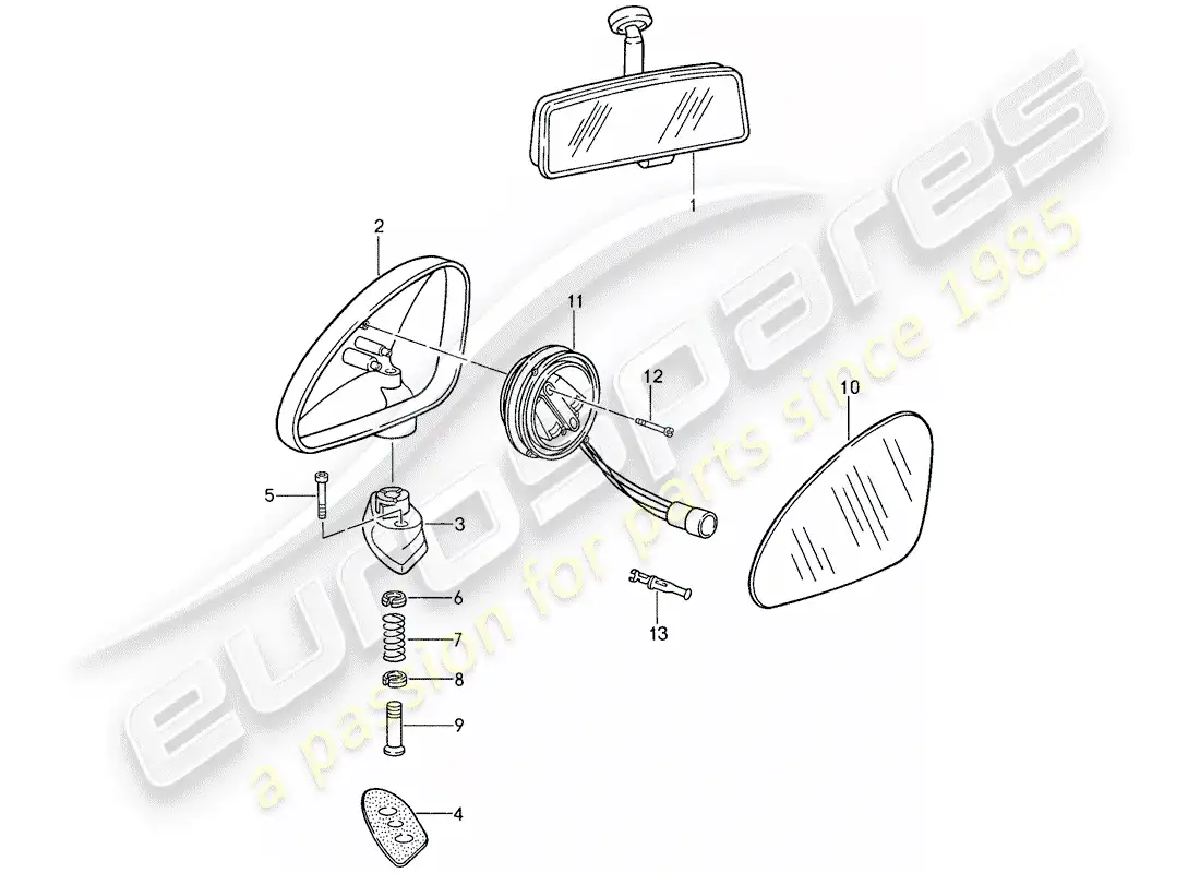 porsche 1987 (959) rear view mirror inner - rear view mirror parts diagram