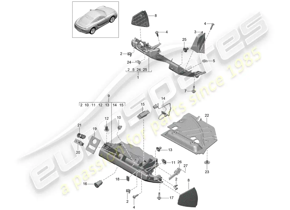 porsche 2016 (981 cayman) glove box parts diagram