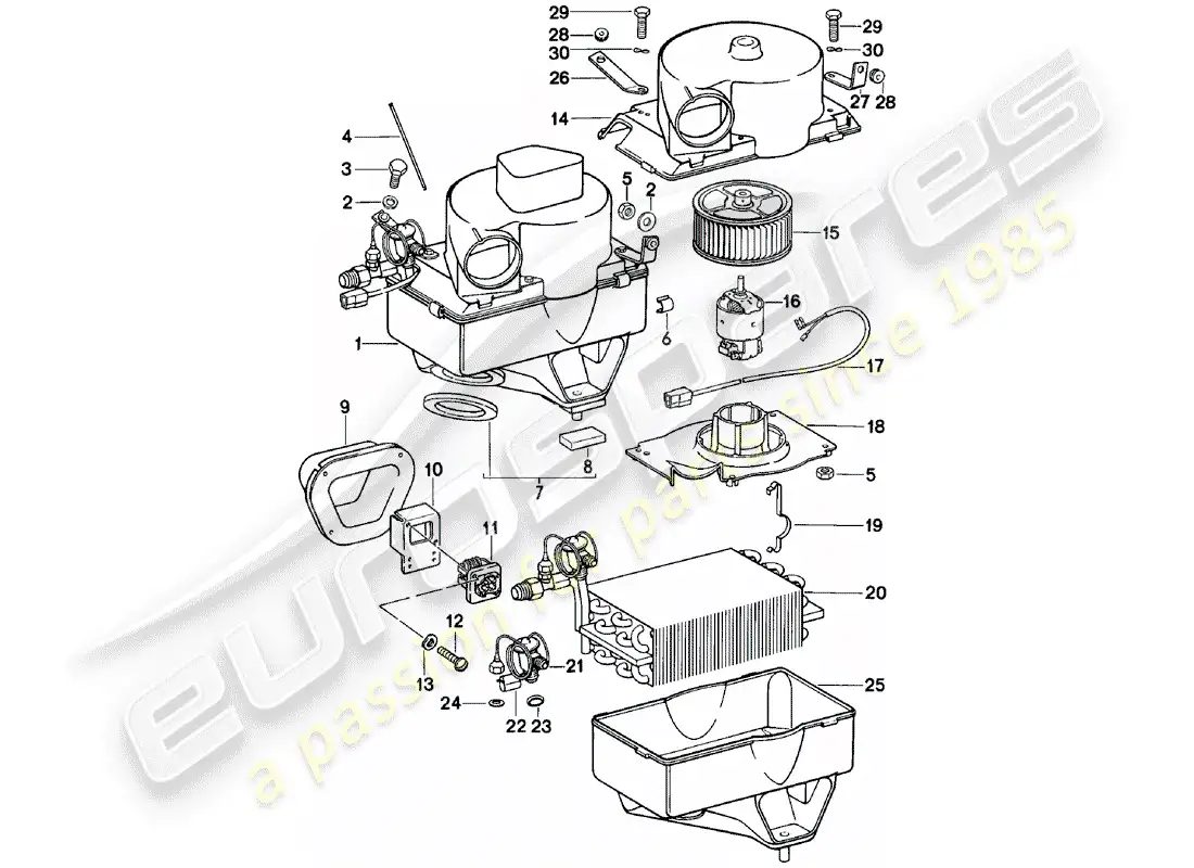 porsche 1982 (911) air conditioner - evaporator housing - single parts parts diagram