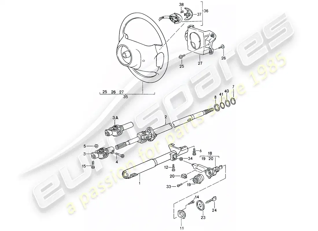 porsche 1995 (993) steering protective pipe - intermediate steering shaft - steering wheels parts diagram