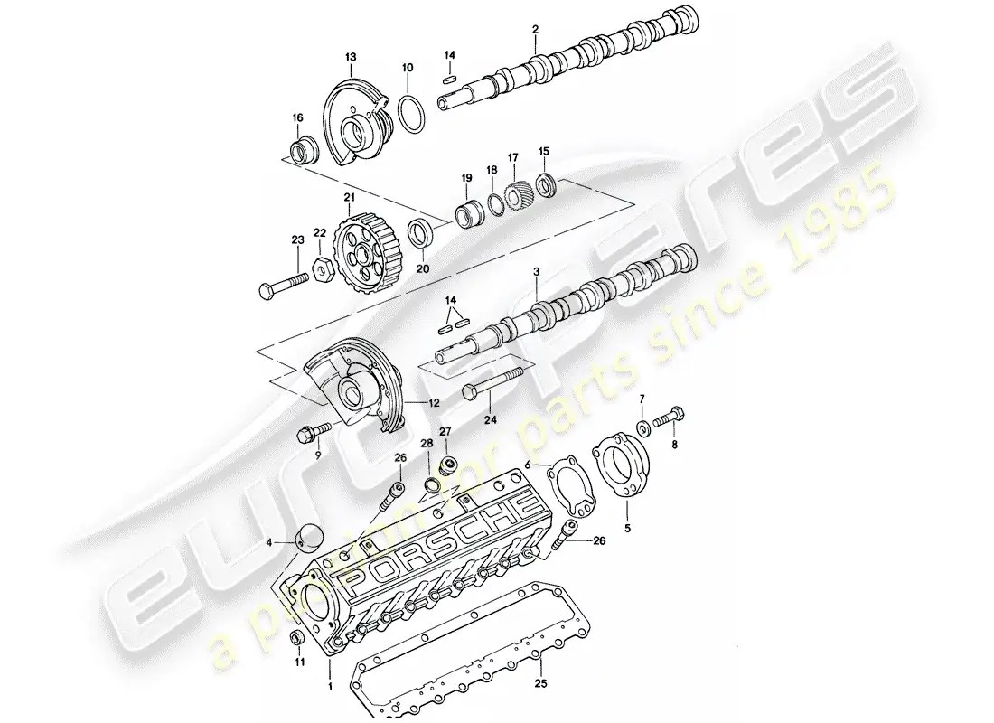 porsche 1986 (928) camshaft - 2 - valve parts diagram