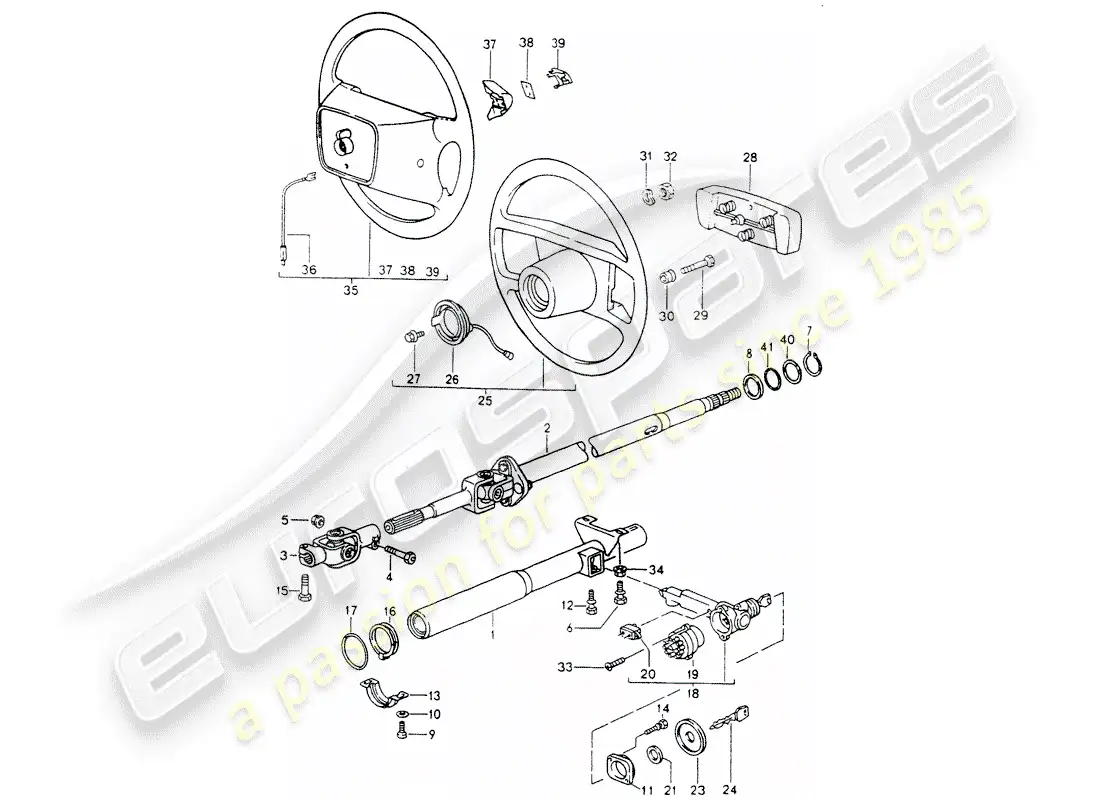 porsche 1990 (964) steering protective pipe - intermediate steering shaft - steering wheels parts diagram