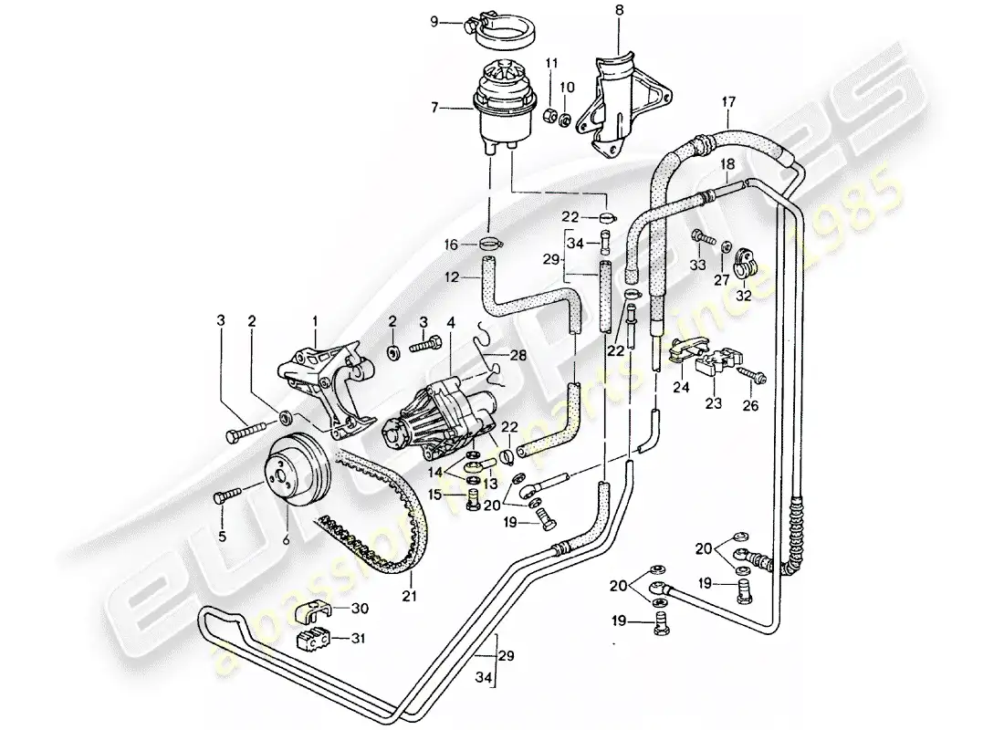 porsche 1995 (928) power steering - lines parts diagram
