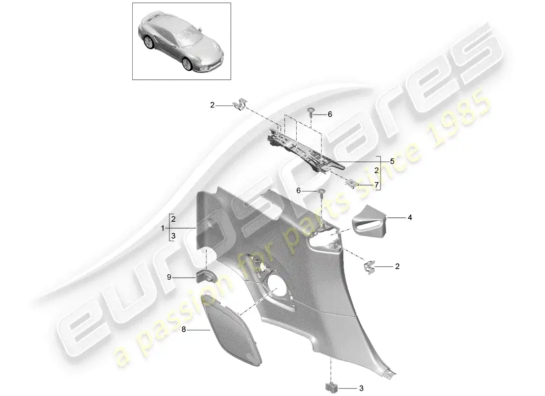 porsche 2020 (991-2) quarter trim panel parts diagram