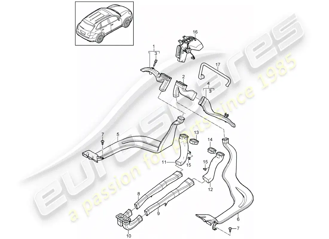 porsche 2014 (cayenne e2 92a) air duct part diagram