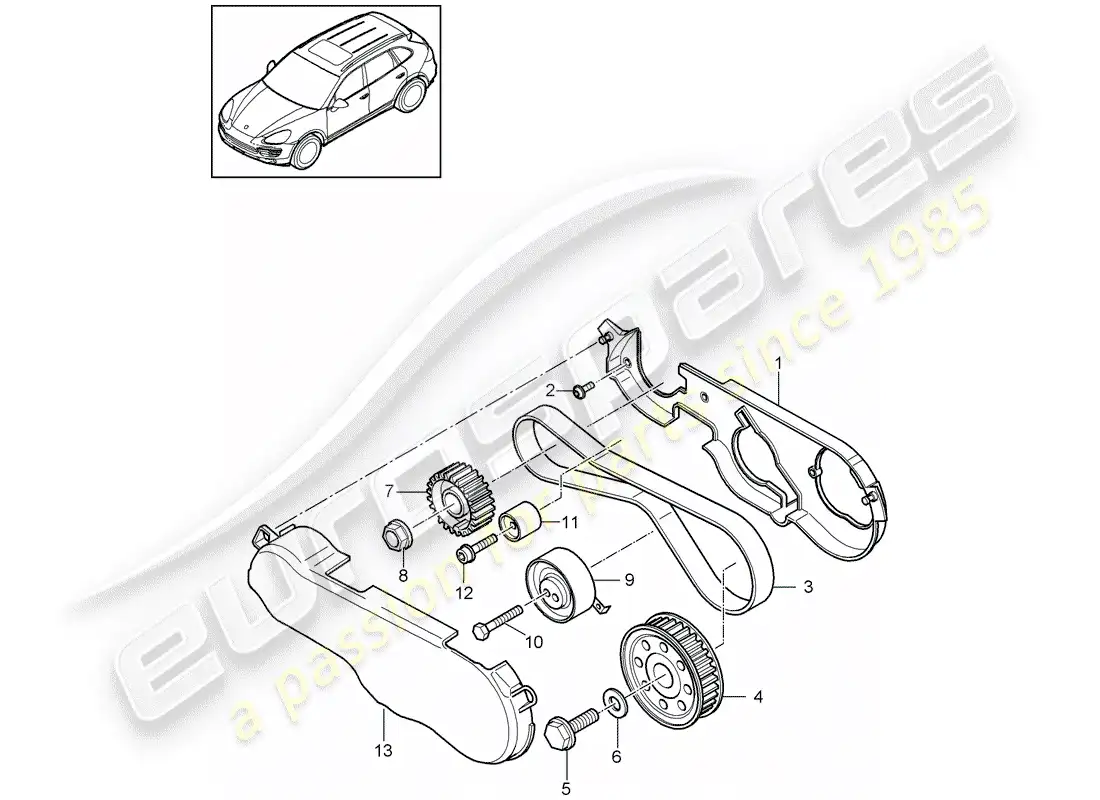 porsche 2014 (cayenne e2 92a) toothed belt part diagram