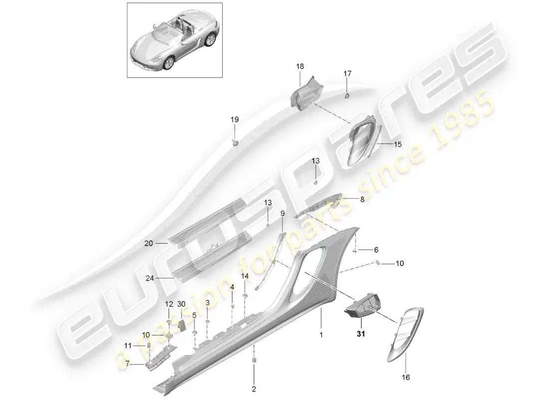 porsche 2019 (718 boxster) side member trim parts diagram