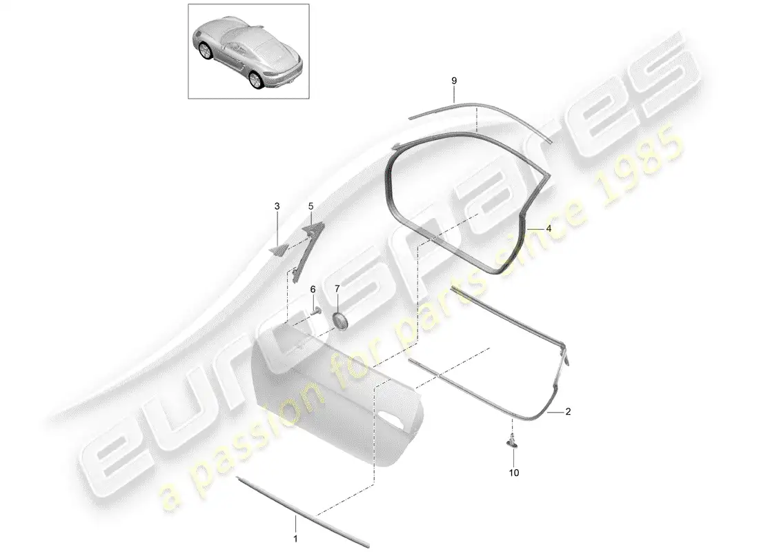 porsche 2020 (718 cayman) door seal parts diagram