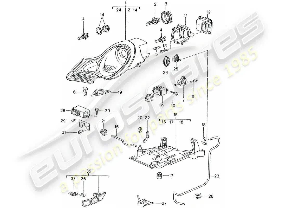 porsche 2002 (996) headlamp - turn signal repeater - d >> - mj 2001 parts diagram