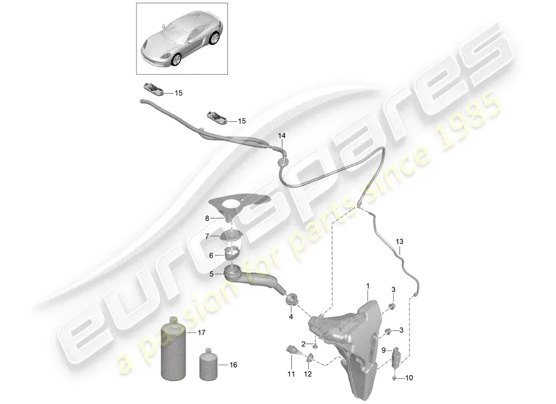 porsche 2019 (718 cayman) windshield washer unit part diagram