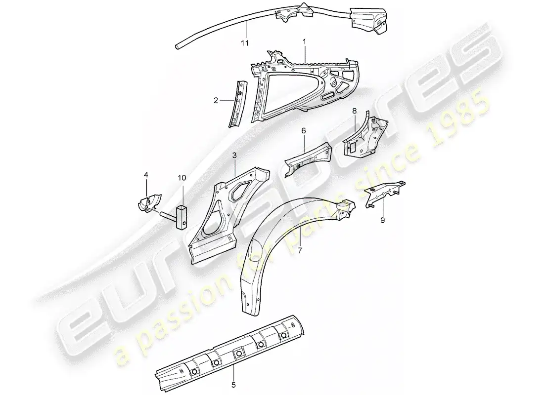 porsche 2004 (996 gt3) side panel parts diagram