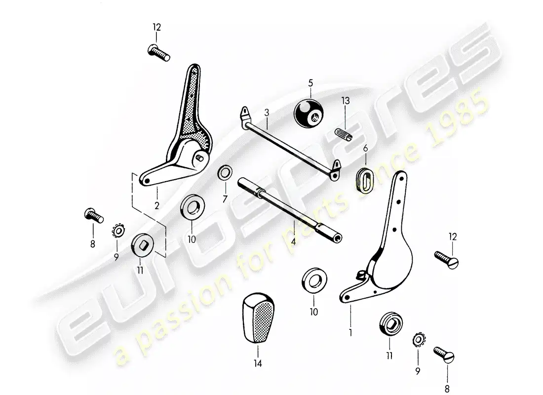 porsche 1964 (356b/356c) reclining seat mechanism parts diagram