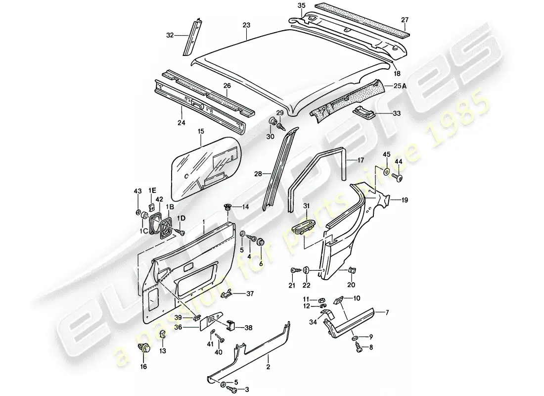 porsche 1988 (944) door panel - roof trim panel parts diagram
