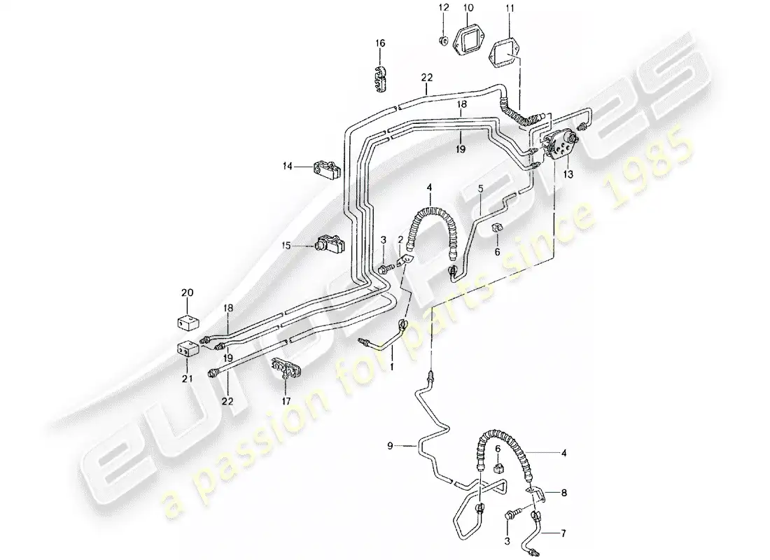 porsche 2004 (996 gt3) brake line - front axle - underbody - vacuum line parts diagram