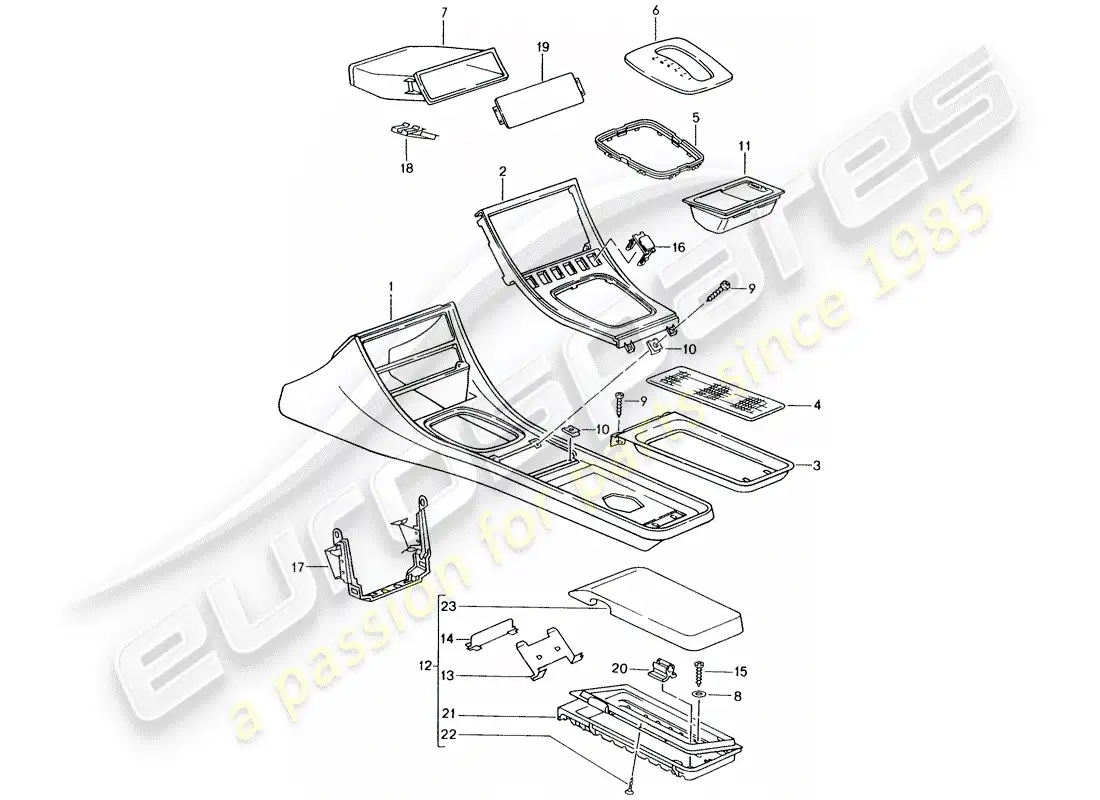 porsche 1988 (944) cassette holder - center console parts diagram