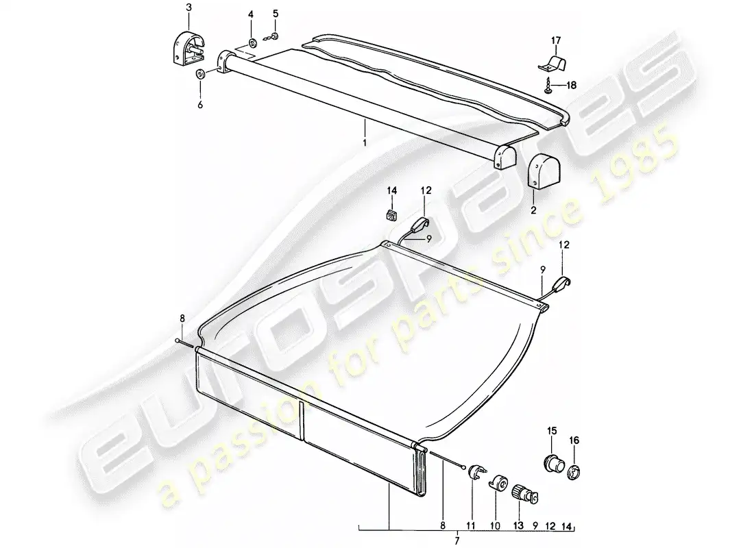 porsche 1988 (944) luggage compartment cover parts diagram