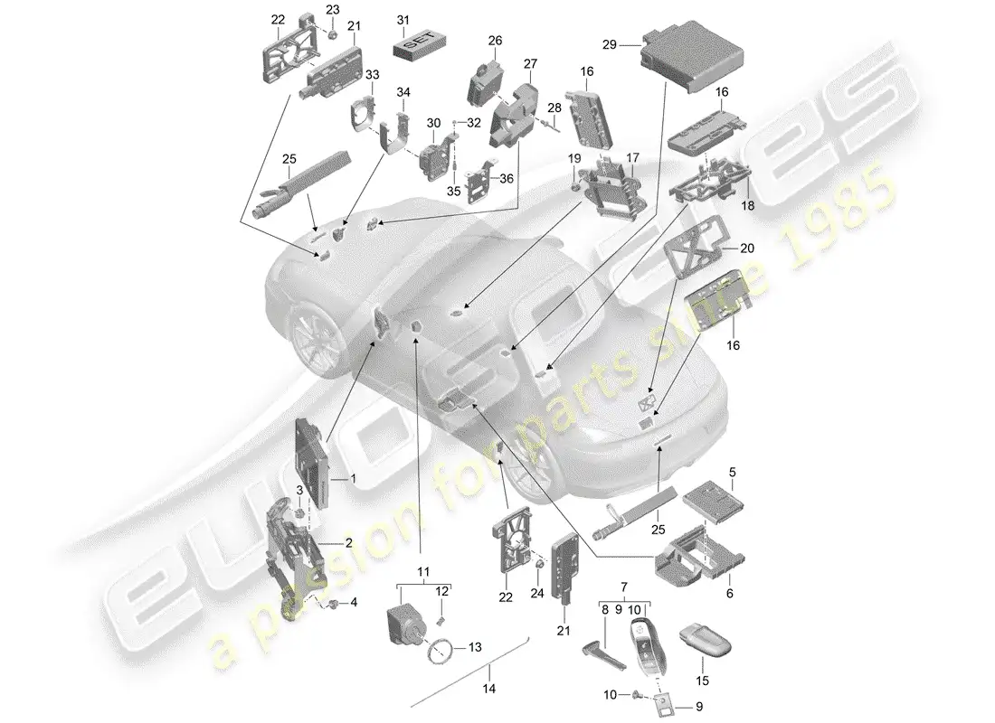 porsche 2014 (981 boxster) control units parts diagram