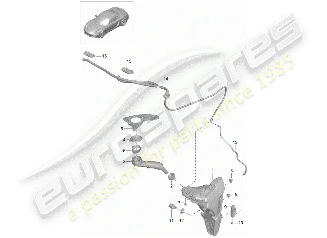 porsche 2013 (981 boxster) windshield washer unit parts diagram